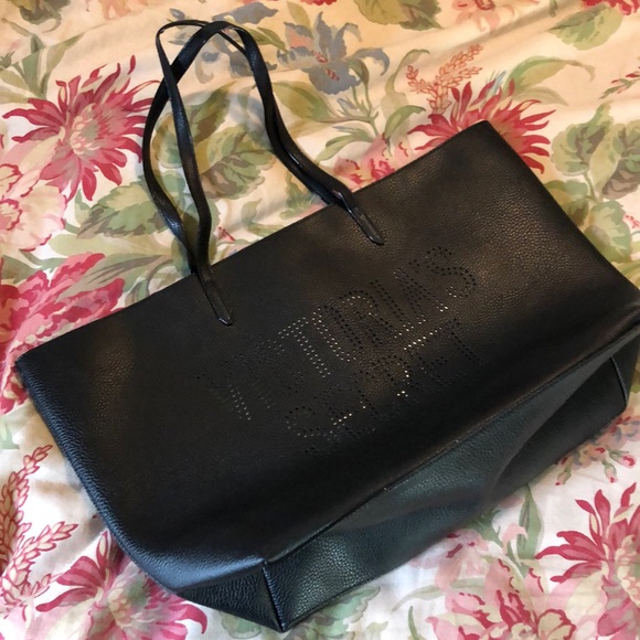 VICTORIA SECRET ToteBag Dual Handle Perforated Spell-Out Black + Silver $59 NEW - Picture 3 of 15